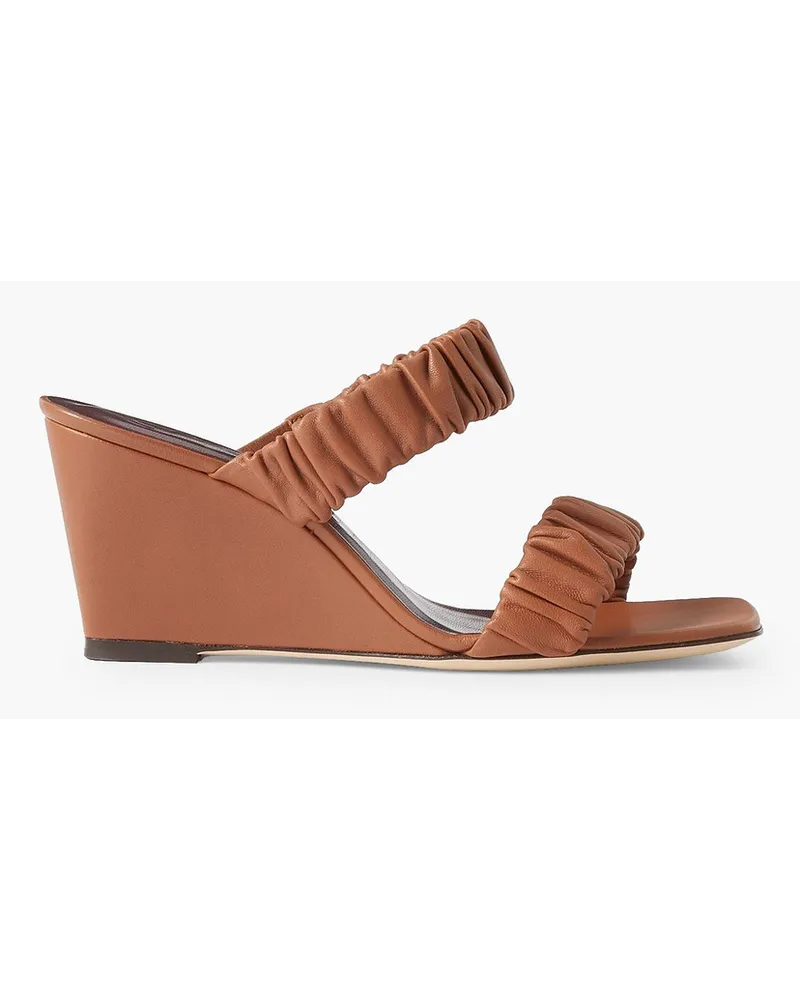 STAUD Frankie ruched leather wedge sandals - Brown Brown