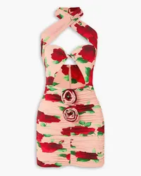 Magda Butrym Cutout ruched floral-print jersey halterneck mini dress - Pink Pink