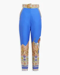 Zimmermann Belted printed cotton and silk-blend twill tapered pants - Blue Blue