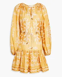 Zimmermann Gathered printed silk-twill mini dress - Yellow Yellow