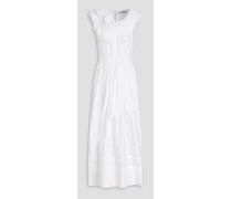 Ruffle-trimmed cotton-blend poplin maxi dress - White