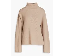 Ribbed cotton, wool and cashmere-blend turtleneck sweater - Neutral