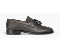 Tabi tasseled split-toe crinkled faux leather loafers - Black