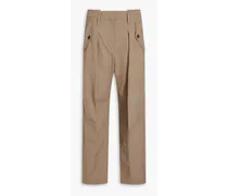 Pleated wool and cotton-blend twill tapered pants - Neutral