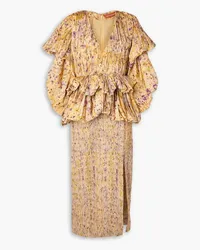 Altuzarra Papyrus ruffled printed plissé-taffeta midi dress - Yellow Yellow