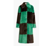 Nino checked faux fur coat - Green