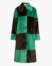 STAND Nino checked faux fur coat - Green Green