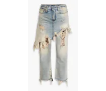 Cropped distressed mid-rise straight-leg jeans - Blue