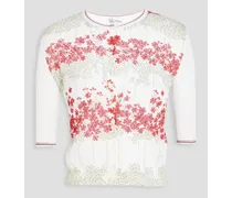 Floral-print pointelle-knit cotton-blend cardigan - White