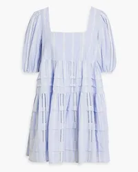 Maje Pintucked broderie anglaise cotton mini dress - Blue Blue