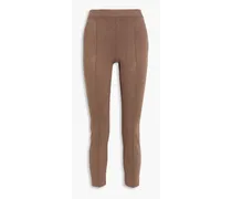 Cropped stretch-knit slim-leg pants - Brown