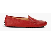 Lizard-effect leather loafers - Red