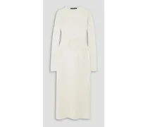 Mesh-paneled stretch-knit midi dress - White