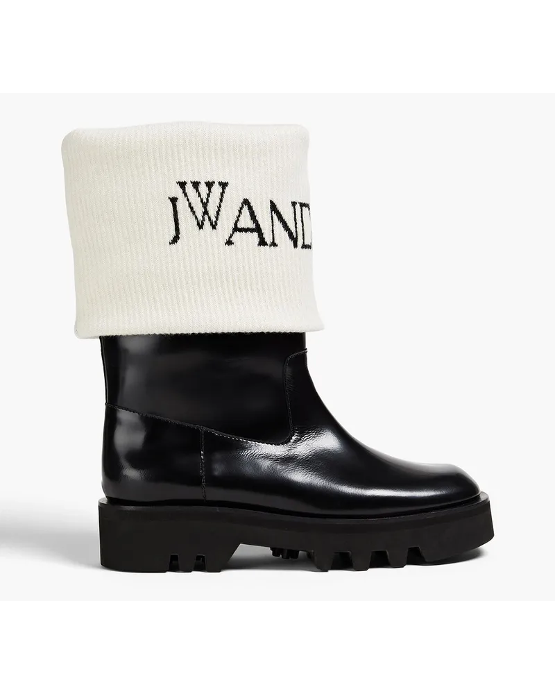 J.W.Anderson Fisherman wool-jacquard and glossed-leather ankle boots - Black Black
