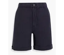 Linen, TENCEL™ and cotton-blend twill shorts - Blue