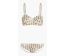Goldwyn striped stretch-seersucker bikini - Neutral