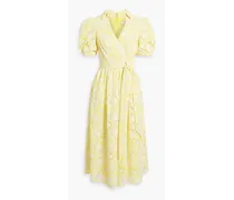 Wrap-effect broderie anglaise midi dress - Yellow