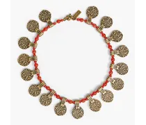 Gold-tone beaded necklace - Red