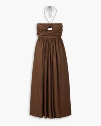 Matteau Cutout gathered cotton-poplin halterneck maxi dress - Brown Brown