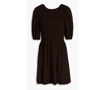 Shirred seersucker mini dress - Brown