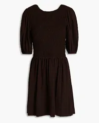 Ganni Shirred seersucker mini dress - Brown Brown