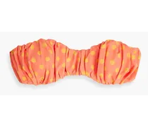 Leila gathered polka-dot bandeau bikini top - Orange