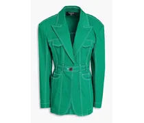 Topstitched cotton-blend twill blazer - Green