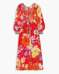 Camilla Twist-front crystal-embellished floral-print silk crepe de chine dress - Red Red