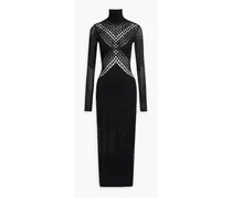 Open and stretch-knit turtleneck midi dress - Black