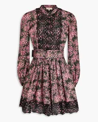 byTiMo Broderie anglaise-trimmed floral print cotton mini dress - Pink Pink