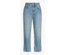 Cropped faded high-rise straight-leg jeans - Blue