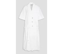 Broderie anglaise-paneled cotton-poplin midi shirt dress - White
