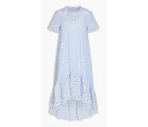 Striped broderie anglaise cotton midi dress - Blue
