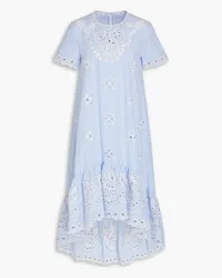 RED Valentino Striped broderie anglaise cotton midi dress - Blue Blue