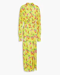 MSGM Floral-print crepe midi shirt dress - Yellow Yellow