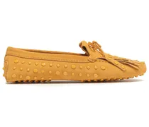 Fringed studded suede loafers - Yellow
