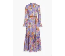 Gathered floral-print cotton-gauze maxi dress - Purple