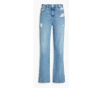 Distressed faded high-rise straight-leg jeans - Blue