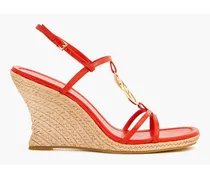 Capri Miller embellished leather wedge espadrille sandals - Red