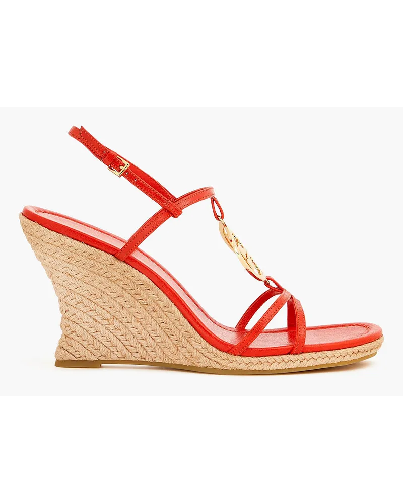 Tory Burch Capri Miller embellished leather wedge espadrille sandals - Red Red