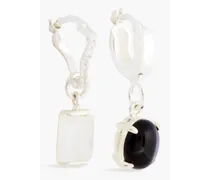 Sterling silver, Siamite, moonstone and onyx earrings - Metallic