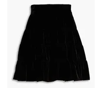 Fanfan tiered gathered velvet skirt - Black