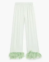 SLEEPER Party feather-trimmed crepe de chine pajama pants - Green Green