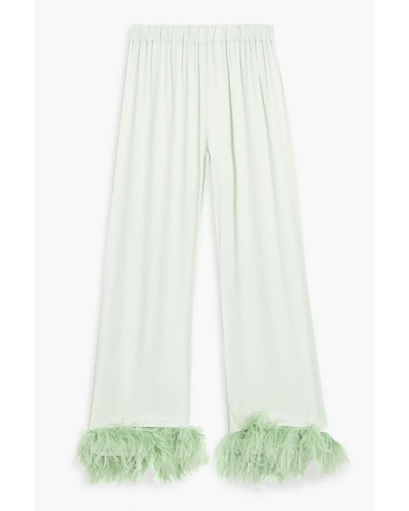 SLEEPER Party feather-trimmed crepe de chine pajama pants - Green Green