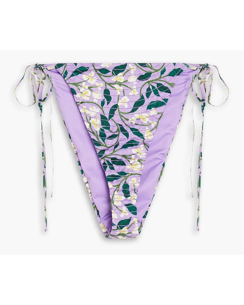AGUA BENDITA Ipanema Dos Gardenias Lila quilted floral-print mid-rise bikini briefs - Purple Purple