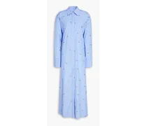 Embellished striped cotton-blend midi shirt dress - Blue