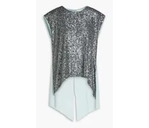 Marie draped sequined mesh-paneled cady top - Metallic