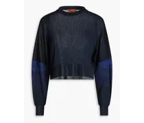Cropped metallic ribbed-knit sweater - Blue