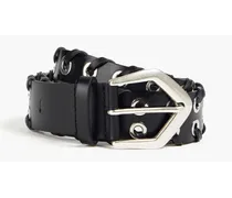 Eyelet-embellished leather belt - Black