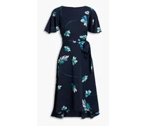 Floral-print crepe de chine dress - Blue